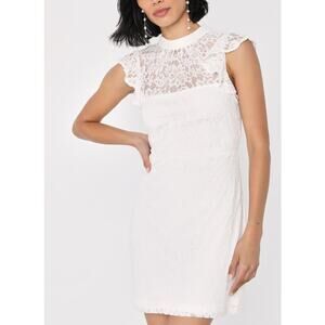 Lulus Romantic White Lace Mock Neck Bodycon Mini Dress NWT Bridal sz S